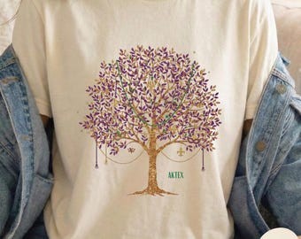 Mardi Gras Tree Shirt Louisiana Carnival Purple Gold Green Festival Tee