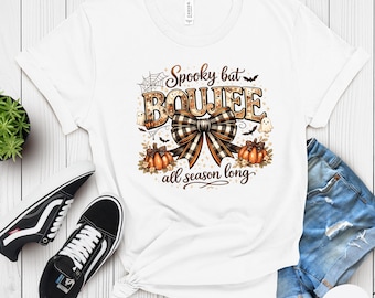 Spooky But Boujee Shirt Halloween Bow Tee October Vibes Pumpkin Ghost Autumn Graphic Tee