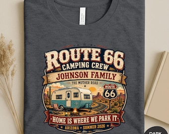 Custom Route 66 Camping Shirt, Personalized Family Road Trip Tee, RV Camping Gift, Mother Road Vacation T-Shirt