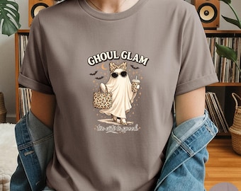 Ghoul Glam Halloween Shirt Too Cute To Spook Ghost Tee Leopard Print Coffee Lover October Vibes Shirt
