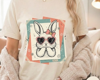 Bunny Heart Sunglasses Shirt Easter Graphic Tee