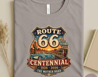 Route 66 Centennial Shirt, 1926 2026 Route 66 Tee, The Mother Road Vintage Travel Shirt, Retro Road Trip Gift, Classic American Highway Tee