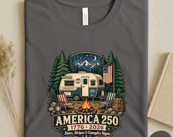 Patriotic Camping Shirt, America 250 RV Camper Tee, 1776 2026 Anniversary Shirt, Campfire Nights Graphic Tee, Fourth of July Camper Gift