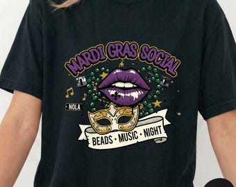 Mardi Gras Social Lips Shirt Retro Louisiana Coquette New Orleans Fest Tee
