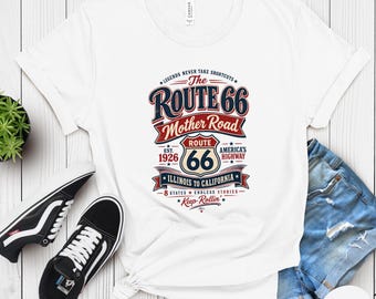 Route 66 Mother Road Shirt, Illinois to California Tee, Vintage Highway Shirt, 8 States Road Trip Gift, Retro Americana Travel Tee