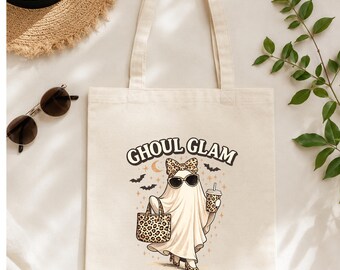 Ghoul Glam ghost illustration Cotton Canvas Tote | Halloween spooky chic