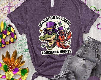Mardi Gras Crew Shirt Louisiana Nights Crawfish Alligator Fat Tuesday Party Tee