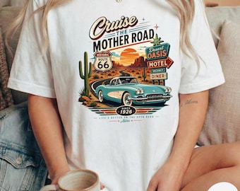 Route 66 Shirt, Cruise The Mother Road Tee, Historic Route 66 T Shirt, Vintage Road Trip Shirt, Retro Travel Gift