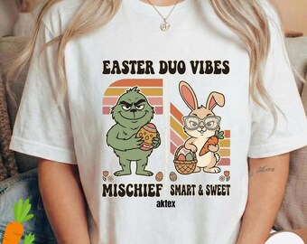 Easter Duo Vibes Shirt Mischief Smart and Sweet Bunny Matching Tee