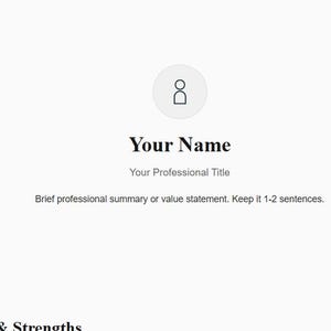 May include: A simple design with a circular avatar icon above the text "Your Name". Below, the text "Your Professional Title" and a brief statement are displayed. The design is on a plain white background.