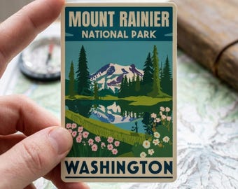 Mount Rainier National Park Washington Vintage Travel Sticker - Retro Nature Landscape Decal for Hiking & Outdoors
