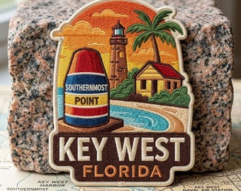 Retro Key West Florida Southernmost Point Embroidered Patch Vintage Lighthouse Travel Souvenir Badge
