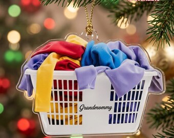 Personalized Laundry Basket Ornament Keychain Custom Name Mom Grandma 2D Acrylic Gift