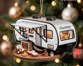 Personalized RV Camper Ornament Keychain Custom Name 2D Acrylic Camping Gift