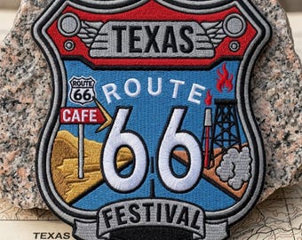 Retro Texas Route 66 Festival Embroidered Patch Vintage Highway Shield Souvenir Badge