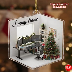 Personalized Programmer Desk Acrylic Ornament, Custom Name Software Engineer Setup Acrylic Keychain