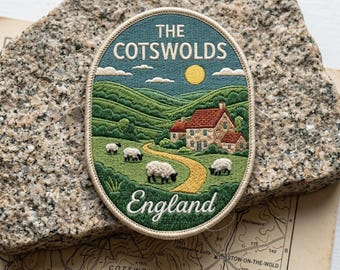 Retro The Cotswolds England Embroidered Patch Vintage Cottage Sheep Countryside Travel Souvenir Badge