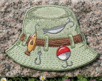 Parche bordado para sombrero de pesca, sombrero tipo cubo de pescador, aplique termoadhesivo