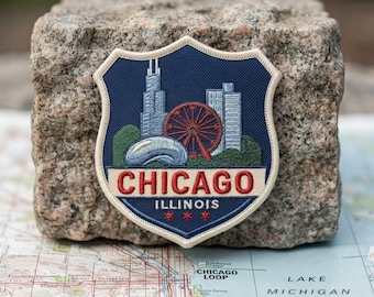 Parche bordado con el escudo del horizonte de Chicago, Illinois