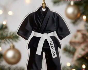 Personalized Black Karate Uniform Ornament Keychain Custom Name Martial Arts Acrylic Gift