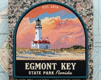 Egmont Key State Park Florida Lighthouse Sunset Seagulls Embroidered Patch Travel Souvenir Iron On Badge for Jacket Backpack Hat