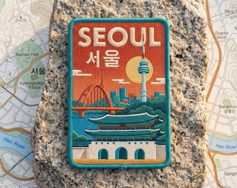 Retro Seoul South Korea Embroidered Patch Vintage N Seoul Tower Skyline Travel Souvenir Badge