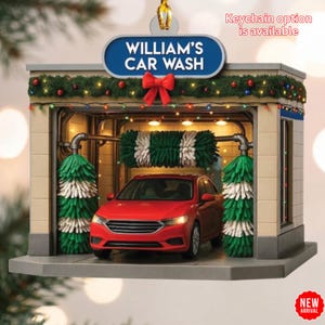 Personalized Car Wash Ornament, Acrylic Christmas Tree Decor, Auto Detailer Gift (Keychain Option Available)