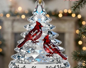 Personalized Cardinal Memorial Crystal Tree Ornament Keychain Custom Name Acrylic Gift