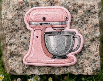 Parche bordado rosa para batidora de pie, electrodoméstico de repostería, aplique termoadhesivo.