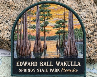 WAKULLA SPRINGS Florida Embroidered Patch: Cypress Swamp Sunset Travel Souvenir
