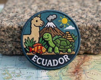 Parche bordado de tortuga llama para viajes a la vida silvestre de Ecuador