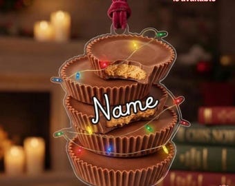 Personalized Peanut Butter Cup Candy Christmas Ornament Custom Name Keychain