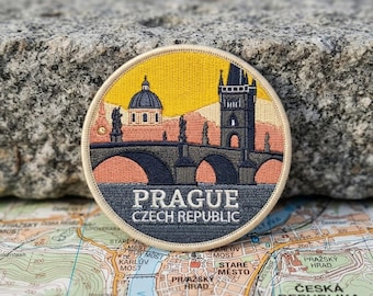 Praga, República Checa, Puente de Carlos, Parche Bordado de Viaje