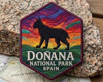 Doñana National Park Spain Iberian Lynx Sunset Embroidered Patch Travel Souvenir Iron On Badge for Jacket Backpack Hat