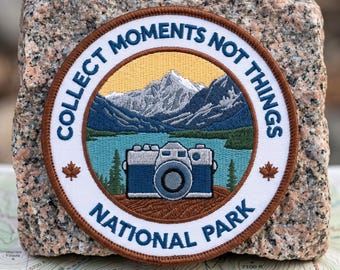 Collect Moments Not Things National Park Camera Photography Mountain Lake Embroidered Patch Travel Souvenir Iron On Badge
