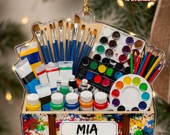 Personalized Art Supplies Box Ornament Keychain Custom Name Artist Gift