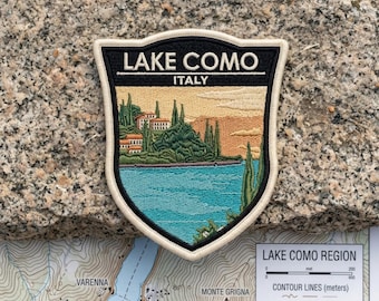 Retro Lake Como Italy Embroidered Patch Vintage Shield Travel Souvenir Badge