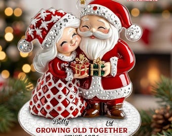 Personalized Santa Couple Growing Old Together Ornament Keychain Custom Names Acrylic Gift