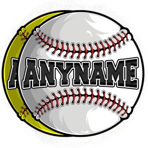 May include: A baseball design with the text "ANYNAME" in a bold, black font with a white outline. The baseball is white with red stitching and is set against a yellow and black background.