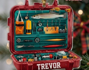Personalized Fishing Tackle Box Ornament Keychain Custom Name Gift