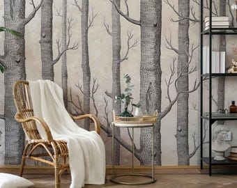 Iconic 1959 Woods Wallpaper – Black & White Peel and Stick Wall Mural | Eco-Friendly Removable Wallpaper