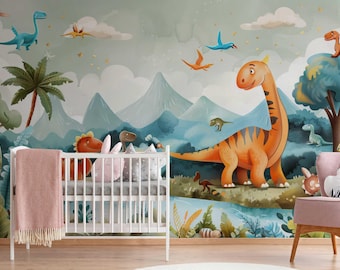 Mural de papel pintado de dinosaurios: Decoración autoadhesiva para la habitación infantil de Jurassic World.