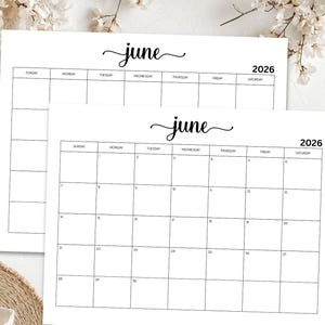 Afdrukbare kalender juni 2026, minimalistische maandplanner, kalenderpagina zondag start, US Letter pdf, eenvoudige bureaukalender, direct downloaden