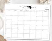 May 2026 Printable Calendar, Minimalist Monthly Planner, Sunday Start Calendar Page, US Letter PDF, Simple Desk Calendar, Instant Download