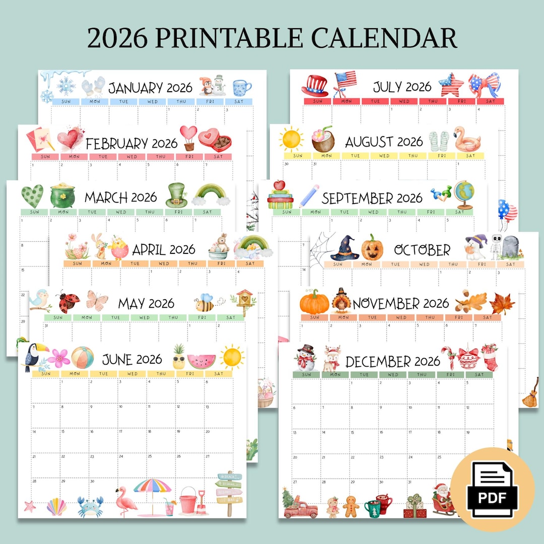 Printable Calendar 2026 for Kids Calendar 2026 Calendar Cute Calendar ...
