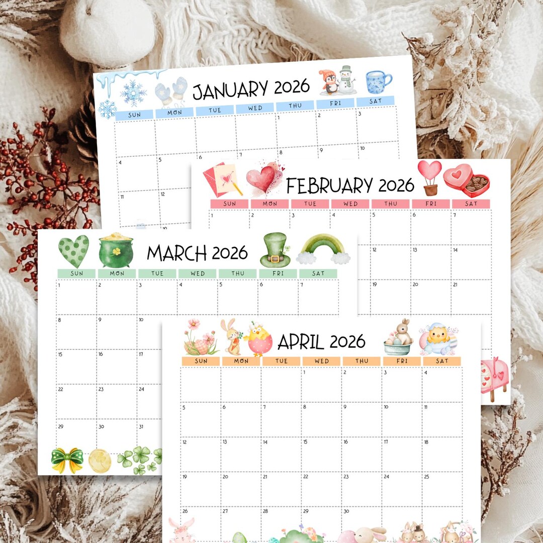 Printable Calendar 2026 for Kids Calendar 2026 Calendar Cute Calendar ...