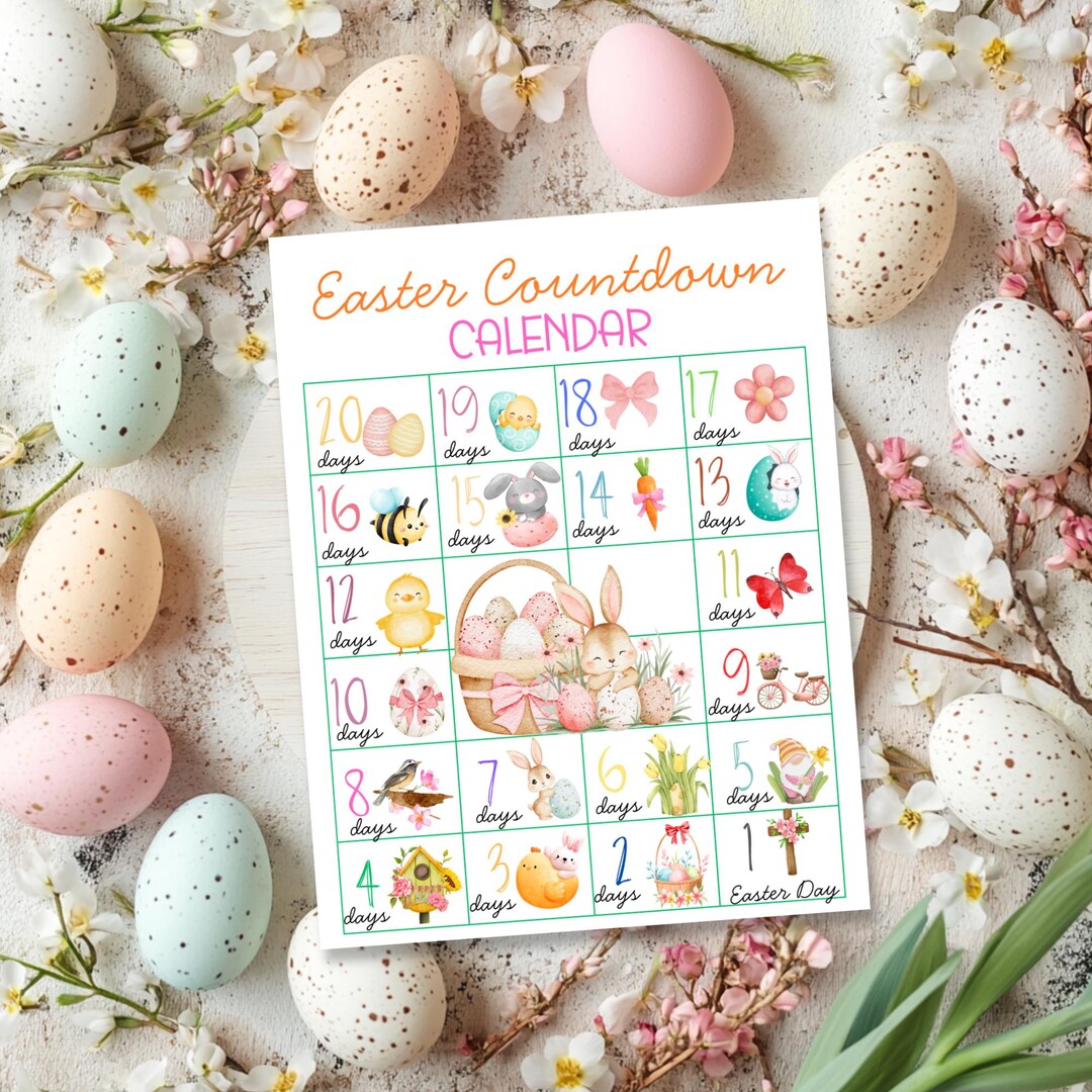 Easter Countdown Calendar Printable, Kids Easter Calendar, 20 Day ...