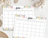 June 2026 Calendar Printable, Floral Monthly Planner, Minimalist Aesthetic Calendar, Instant Download