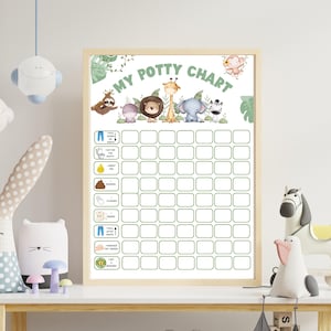 Safari Toilet Training Chart Printable, Jungle Animals Potty Reward Tracker, Toddler Bathroom Routine, Toddler Toilet Tracker