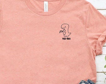 Tea-Rex Dinosaur Shirt, Cute Dinosaur Shirt, Dinosaur Pocket T-Shirt, Dinosaur Bday Minimalist Shirt, Mom Tea Lover Dinosaur Tee